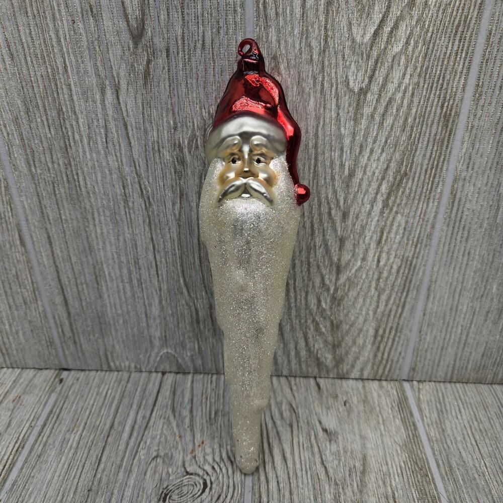 Vintage Multiple Multi‎ Face Santa Claus Icicle Glass Ornament Glitter Red Hat